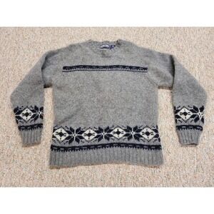 Structure Shetland Wool Sweater Mens Small Gray‎ Fair Isle Snowflake Vintage